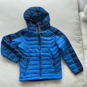 Columbia Powder Lite Hooded Jacket with Omni-Heat, Boys Size S / 8, Blue.